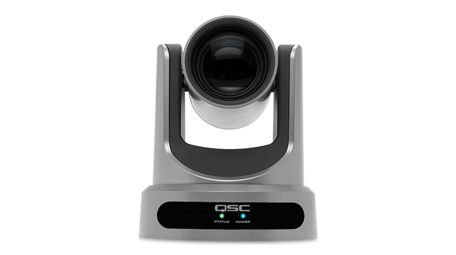 Front view of a Q-SYS NC-12x80 PTZ Camera